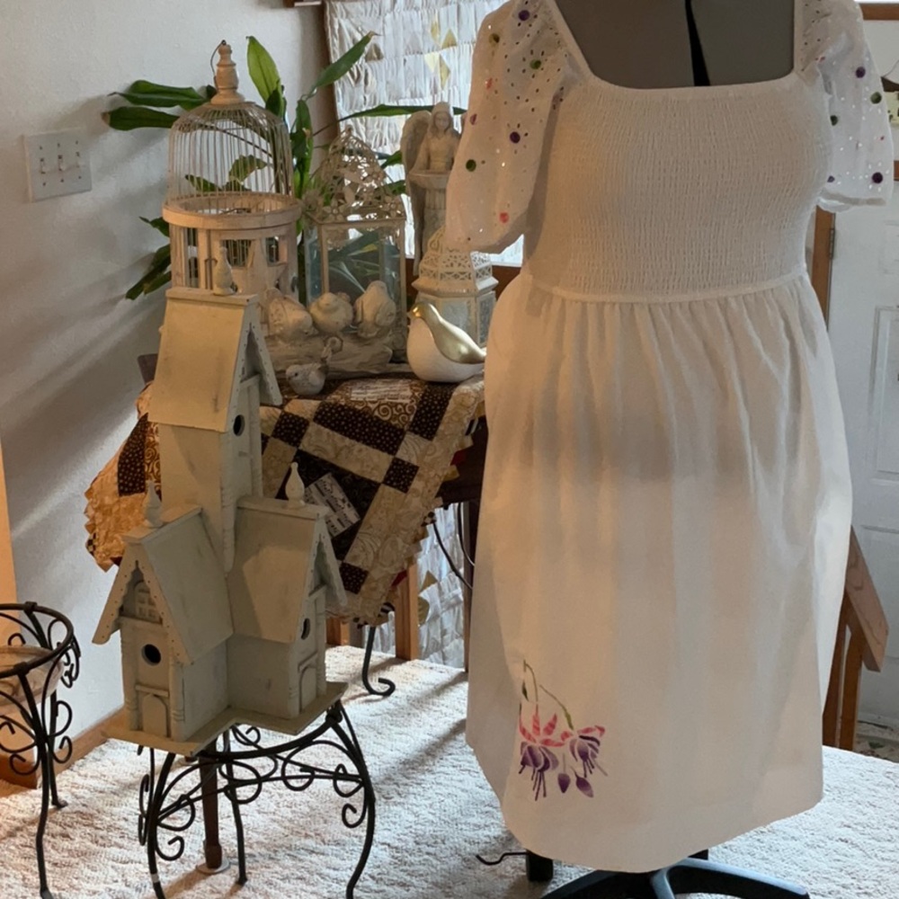 Hand Embroidered Maurices with Square Neck and Smocked Bodice